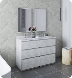 Fresca FVN31-2424RWH-FC Formosa 48" Floor Standing Double Sink Modern Bathroom Vanity with Mirrors in Rustic White