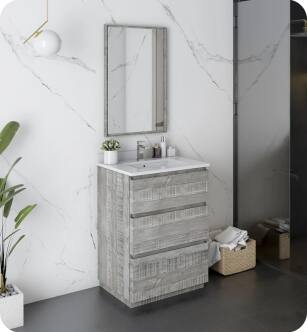Fresca FVN3124ASH-FC Formosa 24" Floor Standing Modern Bathroom Vanity with Mirror in Ash