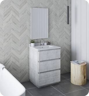 Fresca FVN3124RWH-FC Formosa 24" Floor Standing Modern Bathroom Vanity with Mirror in Rustic White