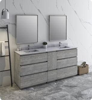 Fresca FVN31-301230ASH-FC Formosa 72" Floor Standing Double Sink Modern Bathroom Vanity with Mirrors in Ash