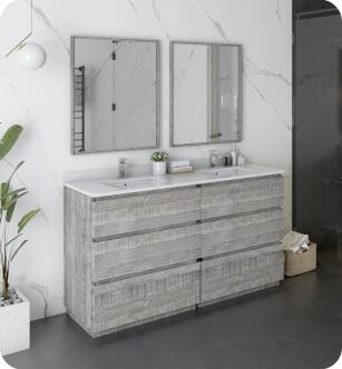 Fresca FVN31-3030ASH-FC Formosa 60" Floor Standing Double Sink Modern Bathroom Vanity with Mirrors in Ash