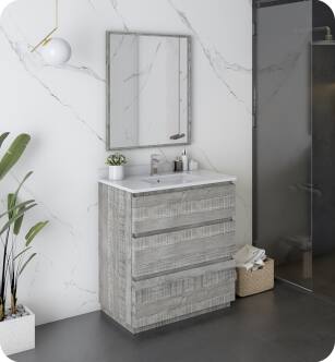 Fresca FVN3130ASH-FC Formosa 30" Floor Standing Modern Bathroom Vanity with Mirror in Ash