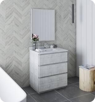 Fresca FVN3130RWH-FC Formosa 30" Floor Standing Modern Bathroom Vanity with Mirror in Rustic White