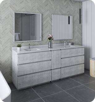 Fresca FVN31-361236RWH-FC Formosa 84" Floor Standing Double Sink Modern Bathroom Vanity with Mirrors in Rustic White