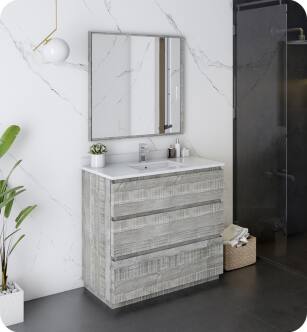 Fresca FVN3136ASH-FC Formosa 36" Floor Standing Modern Bathroom Vanity with Mirror in Ash