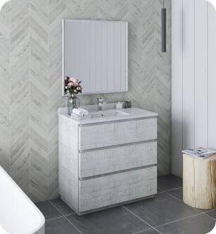 Fresca FVN3136RWH-FC Formosa 36" Floor Standing Modern Bathroom Vanity with Mirror in Rustic White