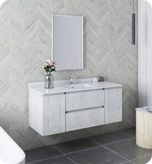Fresca FVN31-122412RWH Formosa 48" Wall Hung Modern Bathroom Vanity with Mirror in Rustic White