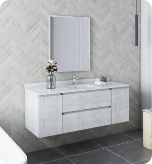 Fresca FVN31-123012RWH Formosa 54" Wall Hung Modern Bathroom Vanity with Mirror in Rustic White