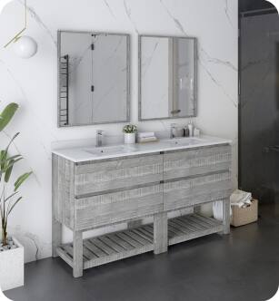 Fresca FVN31-3030ASH-FS Formosa 60" Floor Standing Double Sink Modern Bathroom Vanity with Open Bottom & Mirrors in Ash