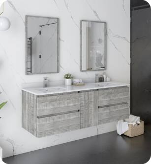Fresca FVN31-241224ASH Formosa 60" Wall Hung Double Sink Modern Bathroom Vanity with Mirrors in Ash