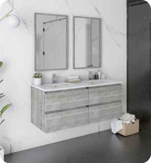Fresca FVN31-2424ASH Formosa 48" Wall Hung Double Sink Modern Bathroom Vanity Mirrors in Ash