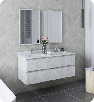 Fresca FVN31-2424RWH Formosa 48" Wall Hung Double Sink Modern Bathroom Vanity Mirrors in Rustic White