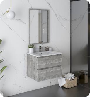Fresca FVN3124ASH Formosa 24" Wall Hung Modern Bathroom Vanity with Mirror in Ash