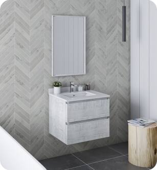 Fresca FVN3124RWH Formosa 24" Wall Hung Modern Bathroom Vanity with Mirror in Rustic White