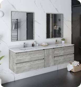 Fresca FVN31-301230ASH Formosa 72" Wall Hung Double Sink Modern Bathroom Vanity with Mirrors in Ash