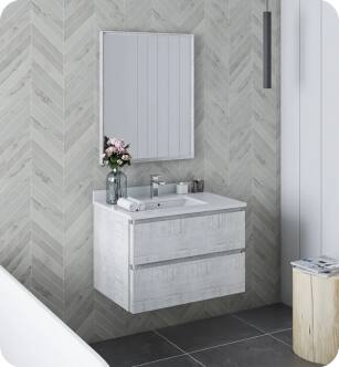 Fresca FVN3130RWH Formosa 30" Wall Hung Modern Bathroom Vanity with Mirror in Rustic White