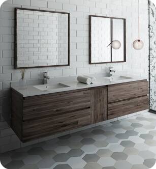 Fresca FVN31-361236ACA Formosa 84" Wall Hung Double Sink Modern Bathroom Vanity with Mirrors in Acacia