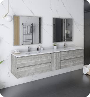Fresca FVN31-361236ASH Formosa 84" Wall Hung Double Sink Modern Bathroom Vanity with Mirrors in Ash