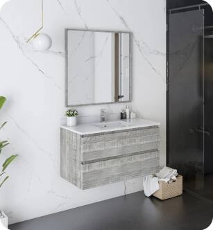 Fresca FVN3136ASH Formosa 36" Wall Hung Modern Bathroom Vanity with Mirror in Ash