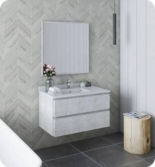 Fresca FVN3136RWH Formosa 36" Wall Hung Modern Bathroom Vanity with Mirror in Rustic White