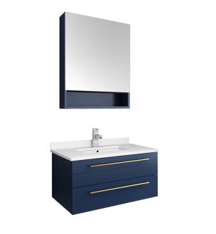 Fresca FVN6130RBL-UNS Lucera 30" Blue Wall Hung Undermount Sink Modern Bathroom Vanity with Medicine Cabinet