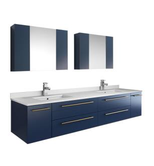 Fresca FVN6172RBL-UNS-D Lucera 72" Blue Wall Hung Double Undermount Sink Modern Bathroom Vanity with Medicine Cabinets