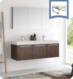 Fresca FVN8093GW-D Vista 59" Walnut Wall Hung Double Sink Modern Bathroom Vanity with Medicine Cabinet
