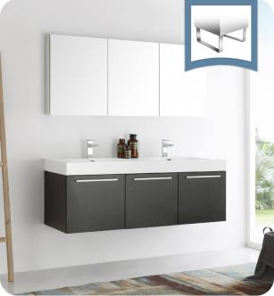 Fresca FVN8093BW-D Vista 59" Black Wall Hung Double Sink Modern Bathroom Vanity with Medicine Cabinet