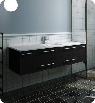 Fresca FCB6160ES-UNS-CWH-U Lucera 60" Espresso Wall Hung Modern Bathroom Cabinet with Top & Single Undermount Sink With Countertop: Fresca 60" Countertop with Undermount Sink - White Quartz | 1-Hole Faucet Drilling