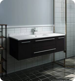 Fresca FCB6148ES-UNS-CWH-U Lucera 48" Espresso Wall Hung Modern Bathroom Cabinet with Top & Undermount Sink With Countertop: Fresca 48" Countertop with Undermount Sink - White Quartz | 1-Hole Faucet Drilling