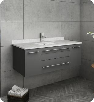 Fresca FCB6142GR-UNS-CWH-U Lucera 42" Gray Wall Hung Modern Bathroom Cabinet with Top & Undermount Sink With Countertop: Fresca 42" Countertop with Undermount Sink - White Quartz | 1-Hole Faucet Drilling