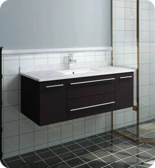 Fresca FCB6142ES-UNS-CWH-U Lucera 42" Espresso Wall Hung Modern Bathroom Cabinet with Top & Undermount Sink With Countertop: Fresca 42" Countertop with Undermount Sink - White Quartz | 1-Hole Faucet Drilling
