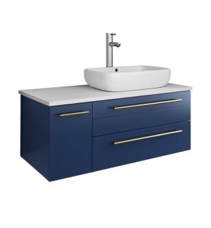 Fresca FCB6136RBL-VSL-R-CWH-V Lucera 36" Blue Wall Hung Modern Bathroom Cabinet with Top & Vessel Sink - Right Version