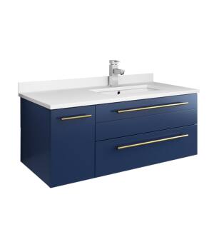Fresca FCB6136RBL-UNS-R-CWH-U Lucera 36" Blue Wall Hung Modern Bathroom Cabinet with Top & Undermount Sink - Right Version
