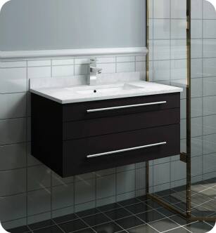 Fresca FCB6130ES-UNS-CWH-U Lucera 30" Espresso Wall Hung Modern Bathroom Cabinet with Top & Undermount Sink With Countertop: Fresca 30" Countertop with Undermount Sink - White Quartz | 1-Hole Faucet Drilling