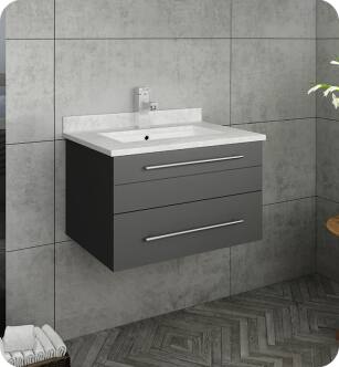 Fresca FCB6124GR-UNS-CWH-U Lucera 24" Gray Wall Hung Modern Bathroom Cabinet with Top & Undermount Sink With Countertop: Fresca 24" Countertop with Undermount Sink - White Quartz | 1-Hole Faucet Drilling