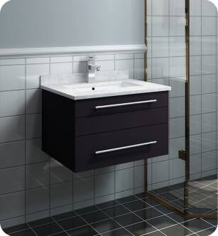 Fresca FCB6124ES-UNS-CWH-U Lucera 24" Espresso Wall Hung Modern Bathroom Cabinet with Top & Undermount Sink With Countertop: Fresca 24" Countertop with Undermount Sink - White Quartz | 1-Hole Faucet Drilling