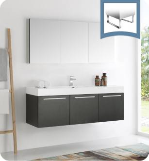 Fresca FVN8093BW Vista 59" Black Wall Hung Single Sink Modern Bathroom Vanity with Medicine Cabinet