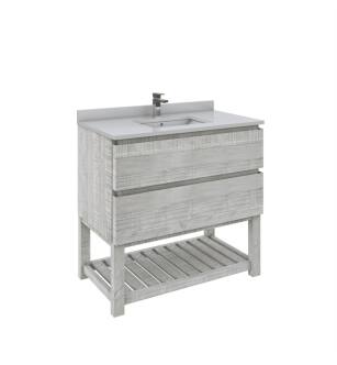 Fresca FCB3136ASH-FS-CWH-U Formosa 36" Floor Standing Open Bottom Modern Bathroom Cabinet with Top & Sink in Ash With Countertop: Fresca 36" Countertop with Undermount Sink - White Quartz | 1-Hole Faucet Drilling