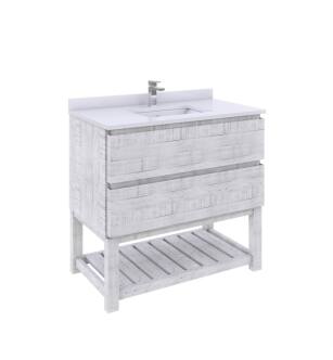 Fresca FCB3136RWH-FS-CWH-U Formosa 36" Floor Standing Open Bottom Modern Bathroom Cabinet with Top & Sink in Rustic White With Countertop: Fresca 36" Countertop with Undermount Sink - White Quartz | 1-Hole Faucet Drilling