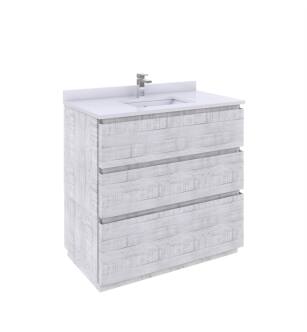 Fresca FCB3136RWH-FC-CWH-U Formosa 36" Floor Standing Modern Bathroom Cabinet with Top & Sink in Rustic White With Countertop: Fresca 36" Countertop with Undermount Sink - White Quartz | 1-Hole Faucet Drilling