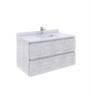 Fresca FCB3136RWH-CWH-U Formosa 36" Wall Hung Modern Bathroom Cabinet with Top & Sink in Rustic White With Countertop: Fresca 36" Countertop with Undermount Sink - White Quartz | 1-Hole Faucet Drilling