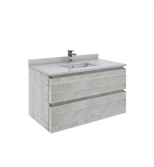 Fresca FCB3136ASH-CWH-U Formosa 36" Wall Hung Modern Bathroom Cabinet with Top & Sink in Ash With Countertop: Fresca 36" Countertop with Undermount Sink - White Quartz | 1-Hole Faucet Drilling