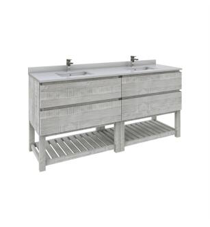 Fresca FCB31-3636ASH-FS-CWH-U Formosa 72" Floor Standing Open Bottom Double Sink Modern Bathroom Cabinet with Top & Sink in Ash With Countertop: Fresca 73" Countertop with Undermount Double Sink - White Quartz | 1-Hole Faucet Drilling