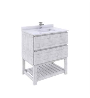 Fresca FCB3130RWH-FS-CWH-U Formosa 30" Floor Standing Open Bottom Modern Bathroom Cabinet with Top & Sink in Rustic White With Countertop: Fresca 30" Countertop with Undermount Sink - White Quartz | 1-Hole Faucet Drilling