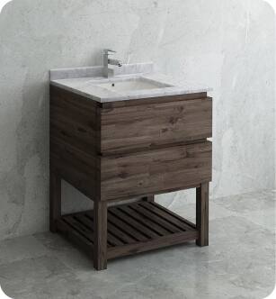 Fresca FCB3130ACA-FS-CWH-U Formosa 30" Floor Standing Open Bottom Modern Bathroom Cabinet with Top & Sink in Acacia With Countertop: Fresca 30" Countertop with Undermount Sink - White Quartz | 1-Hole Faucet Drilling