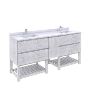 Fresca FCB31-301230RWH-FS-CWH-U Formosa 72" Floor Standing Open Bottom Double Sink Modern Bathroom Cabinet with Top & Sinks in Rustic White With Countertop: Fresca 72" Countertop with Undermount Sink - White Quartz | 1-Hole Faucet Drilling
