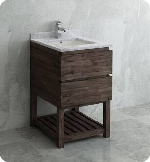 Fresca FCB3124ACA-FS-CWH-U Formosa 24" Floor Standing Open Bottom Modern Bathroom Cabinet with Top & Sink in Acacia With Countertop: Fresca 24" Countertop with Undermount Sink - White Quartz | 1-Hole Faucet Drilling