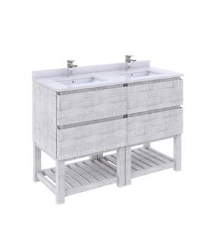 Fresca FCB31-2424RWH-FS-CWH-U Formosa 48" Floor Standing Open Bottom Double Sink Modern Bathroom Cabinet with Top & Sink in Rustic White With Countertop: Fresca 48" Countertop with Undermount Double Sink - White Quartz | 1-Hole Faucet Drilling