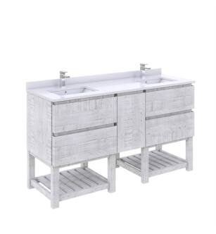 Fresca FCB31-241224RWH-FS-CWH-U Formosa 60" Floor Standing Open Bottom Double Sink Modern Bathroom Cabinet with Top & Sink in Rustic White With Countertop: Fresca 60" Countertop with Undermount Double Sink - White Quartz | 1-Hole Faucet Drilling